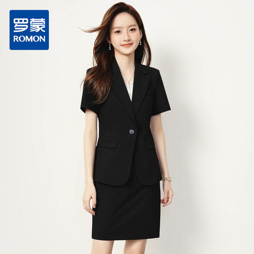【一粒扣短袖西服+包臀短裙】罗蒙夏季女士套装优雅气质职业两件套女 商品图0
