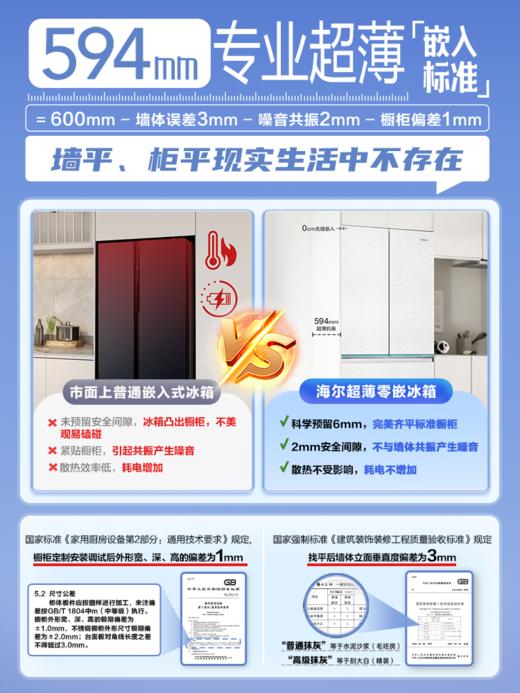 海尔和景冰箱471L十字双开四门零嵌入式594mm超薄家用风冷无霜 商品图2