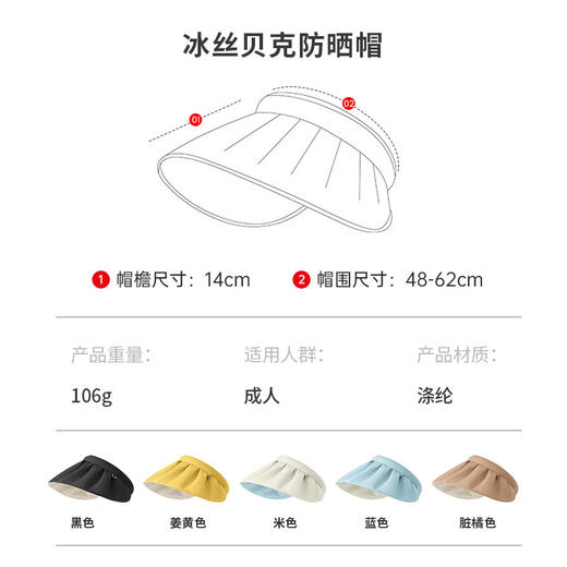 「五款配饰！冰丝贝壳帽」沙滩防晒帽女夏季防紫外线遮阳帽大帽檐全遮脸太阳帽配饰 商品图2