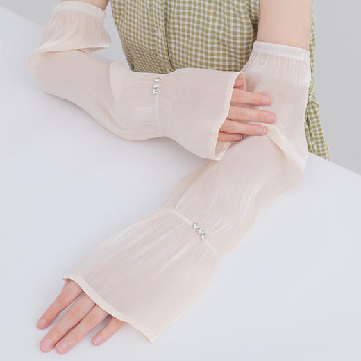 「珠光丝绸面料！不止颜值」2024夏季新款蕾丝网纱冰袖 女户外骑行开车冰丝袖套手套优雅气质配饰 商品图4