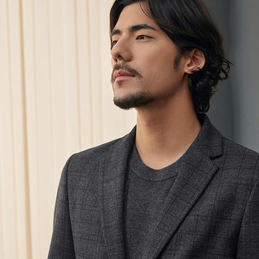 【仿羊绒质感】柒牌男装格纹单西装男士秋季新款商务绅士西服外套	127C70400 商品图2