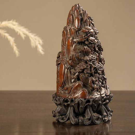 清 竹雕山水人物山子摆件（红木座） 商品图2