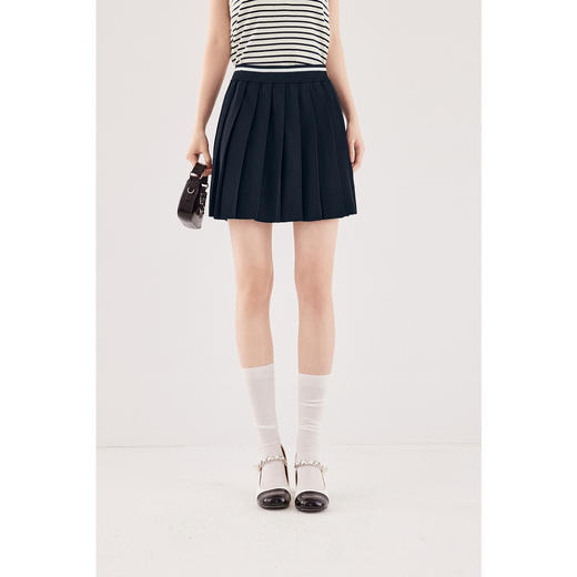 【严选】诗凡黎学院风针织百褶半身裙2024秋新款高知千金感遮胯显瘦短裙女SF7140891 商品图0