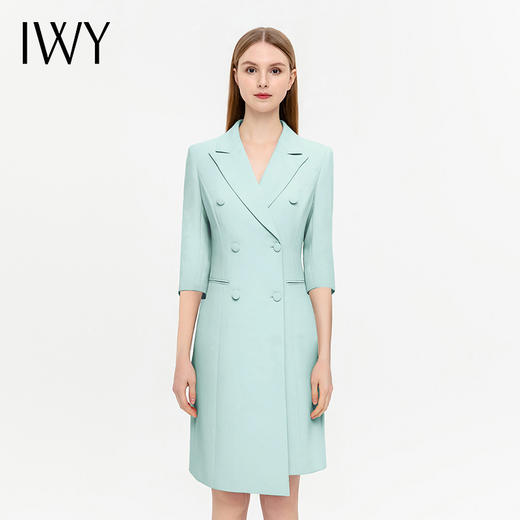 IWY/夏季新品绿色七分袖连衣裙半裙通勤干练职业装女高级感西装裙Q14253 商品图2