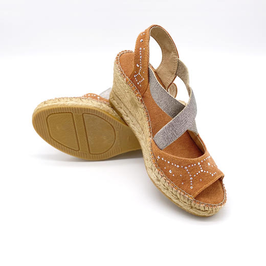 西班牙原产手工制作时尚轻便舒适女款坡跟草编鞋702TR暖橙色（繁星系列） 商品图4