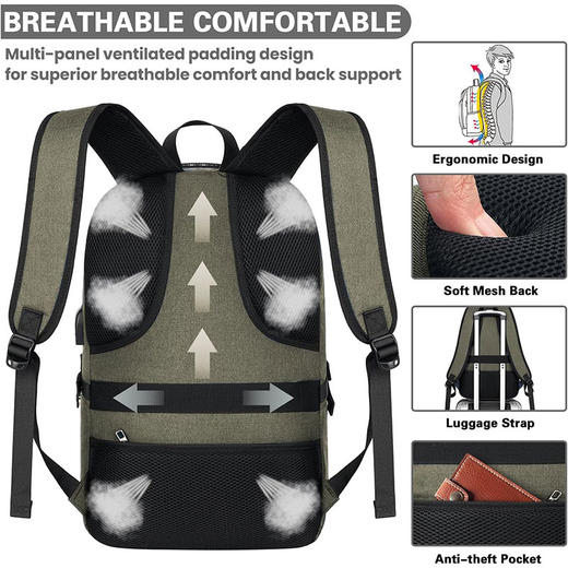 英国 AMBOR 大容量双肩包旅行背包 17.3英寸商务笔记本电脑包 带USB接口 商品图1