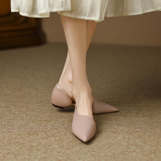 OLD3020白色高跟鞋女夏5cm法式细跟浅色真皮通勤女鞋侧空浅口尖头单鞋 商品图2