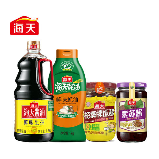 海天 鲜味生抽鲜味蚝油拌饭酱紫苏酱调味双瓶组合 鲜味生抽1.28L 鲜味蚝油1kg 拌饭酱300g  紫苏酱340g 商品图0