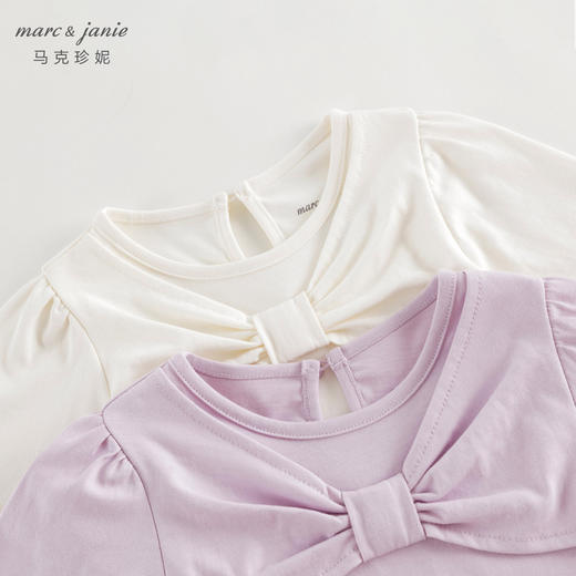 马克珍妮2024年秋装新款 女童甜美蝴蝶结纯棉长袖T恤 240935 商品图4