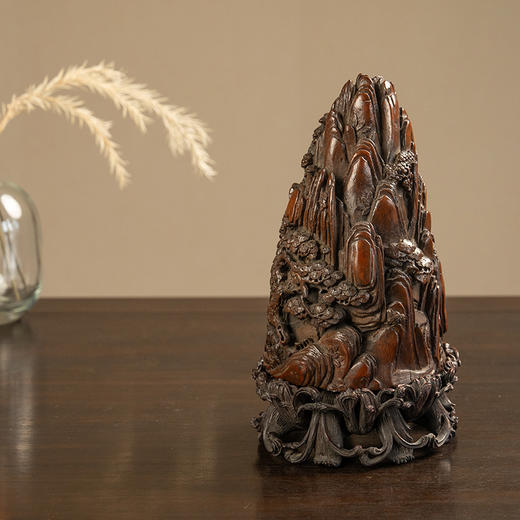 清 竹雕山水人物山子摆件（红木座） 商品图4