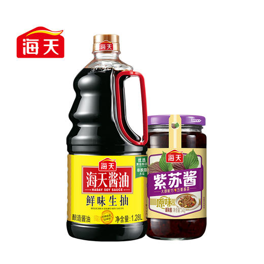 海天 鲜味生抽鲜味蚝油拌饭酱紫苏酱调味双瓶组合 鲜味生抽1.28L 鲜味蚝油1kg 拌饭酱300g  紫苏酱340g 商品图2