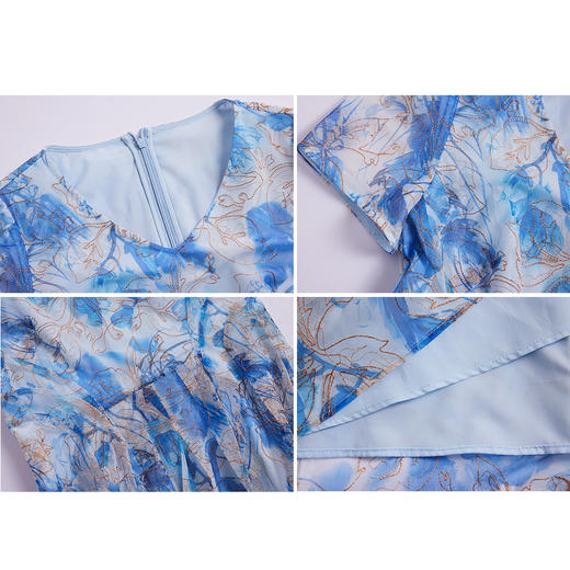 司歌刺绣印花连衣裙收腰短袖长裙A891191X 商品图1