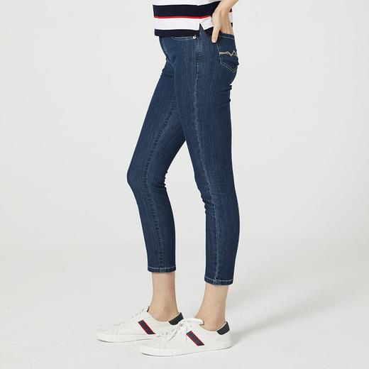 波顿夏季深蓝色高腰牛仔裤小脚修身显瘦女裤子LE209119 商品图1
