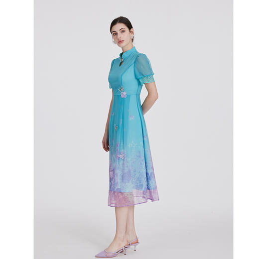 司歌连衣裙丝质弹力印花渐变国风改良旗袍短袖A891159X 商品图2