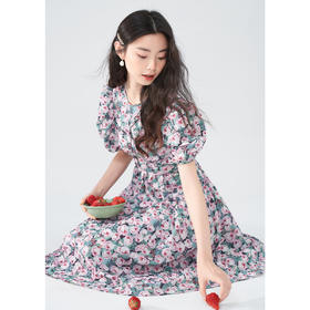 西遇碎花连衣裙春夏新款印花A字长裙泡泡袖茶歇裙10520350