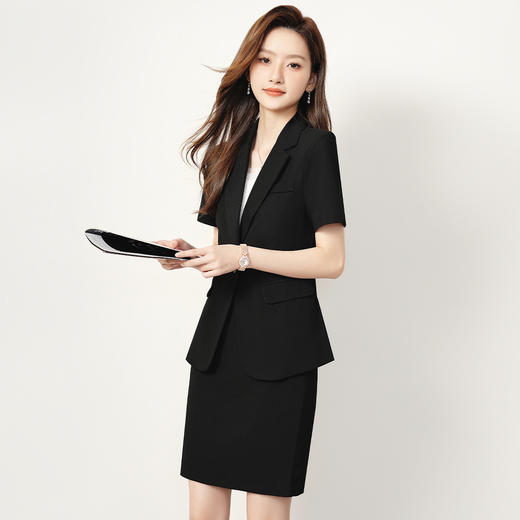 【一粒扣短袖西服+包臀短裙】罗蒙夏季女士套装优雅气质职业两件套女 商品图3