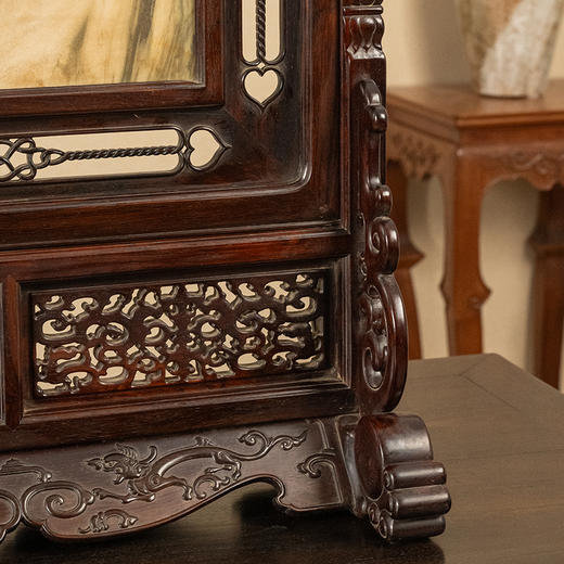 清 红木镶云石透雕绳纹案屏（一对） 商品图3