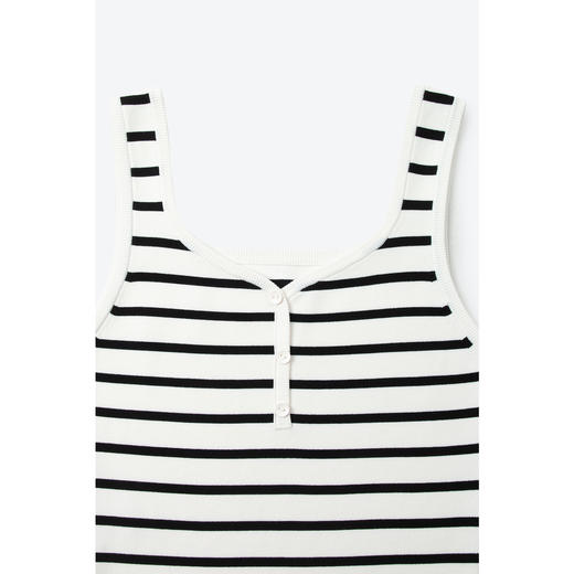 【严选】【心动毛衣】诗凡黎条纹大U领修身打底背心2024秋新款内搭上衣女SF7131081 商品图2