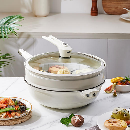 神田0氟系列纳米陶瓷不粘微压锅 32cm蒸格款（含硅胶铲） 商品图4