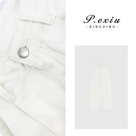 03-4潘依绣丁丁宠粉PanYiXiu/潘依绣100%棉立体剪裁褶皱设计松弛随性牛仔长裤 D6589