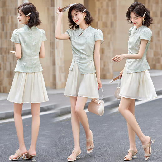新中式复古盘扣高档日常，改良旗袍中长款连衣裙HR-ZYQ88087 商品图3