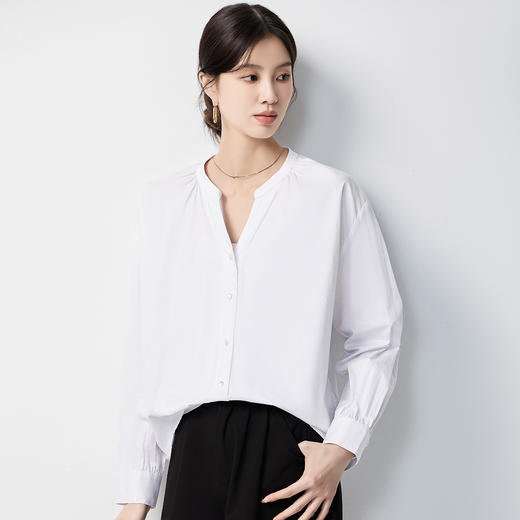 【100棉&舒适V领】罗蒙女士长袖衬衫简约百搭优雅气质衬衣女 商品图3