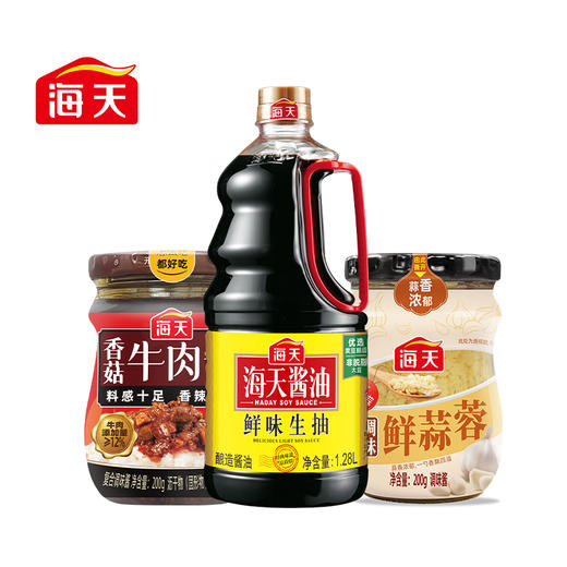 海天 鲜味生抽鲜味蚝油 三瓶组合 香菇牛肉酱调味鲜蒜蓉调味 商品图1