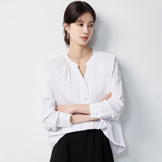 【100棉&舒适V领】罗蒙女士长袖衬衫简约百搭优雅气质衬衣女 商品图2
