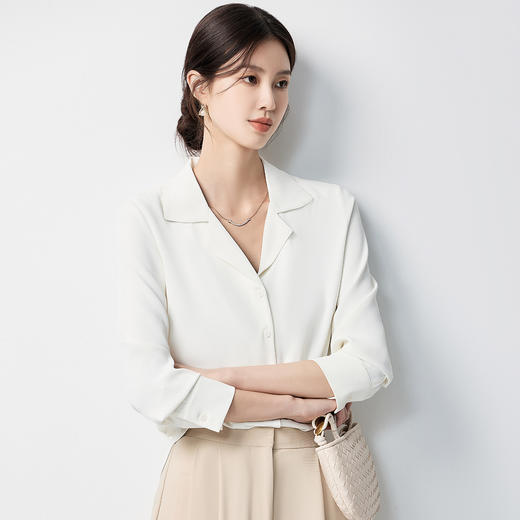【气质V领】罗蒙女士长袖衬衫简约纯色温柔气质时尚有型衬衣女 商品图1