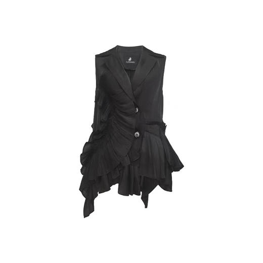 黑色水晶纱不规则荷叶边无袖外搭 商品图0