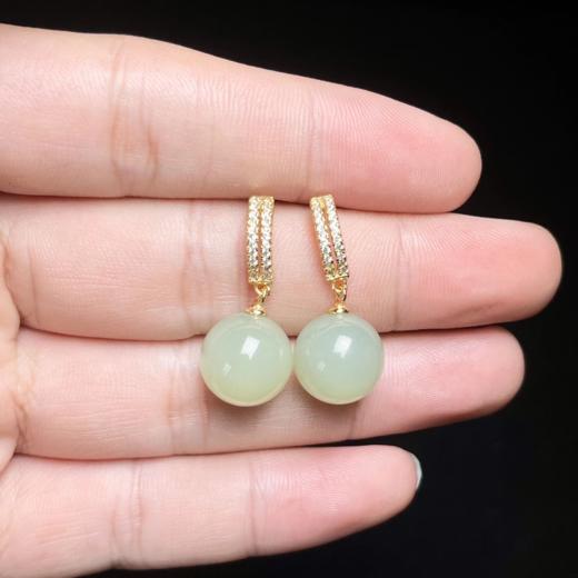 和田玉耳饰-玉美人菲菲HZ#S925和田玉耳坠约12mm 商品图0