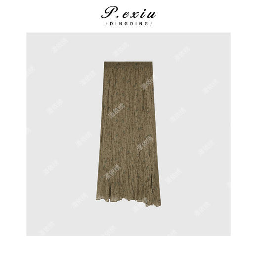 04-1潘依绣丁丁宠粉【自然美学】静奢风压褶复古花色大摆半身裙W-62208 商品图1