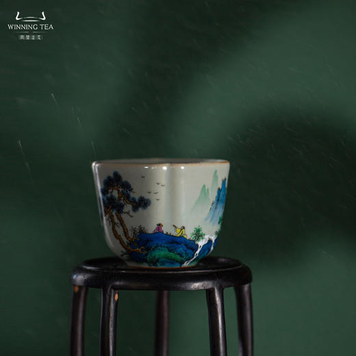 问鼎汝瓷鼎峰系列天青老款高四喜杯（青松迎客） 商品图0
