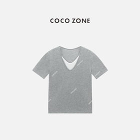 COCO ZONE 薄款U领假两件短袖T恤设计感休闲上衣CC1C1590