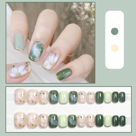 美甲显白穿戴甲假指甲贴片可拆卸夏日山茶花冬穿戴甲显白短款 商品图1