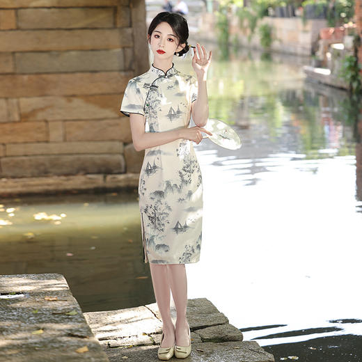 江南水乡夏款韩国麻显瘦日常旗袍MLS6936 商品图3