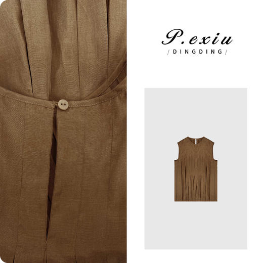 03-5潘依绣丁丁宠粉PanYiXiu/潘依绣【夏有凉风】亚麻褶皱设计感轻薄气质圆领背心 W-62190 商品图0