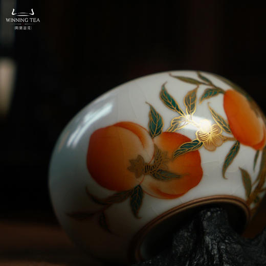 问鼎汝瓷月白老款禅定杯（梵红描金五桃）（缺货） 商品图1