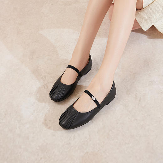 千百度贝壳时尚芭蕾鞋女秋季玛丽珍平底鞋羊皮晚晚鞋单鞋A24482413 商品图4