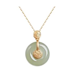 【礼盒装】VAVY 2024新款 S925纯银古法金镶玉和田青玉福平安扣小吊坠复古锁骨项链