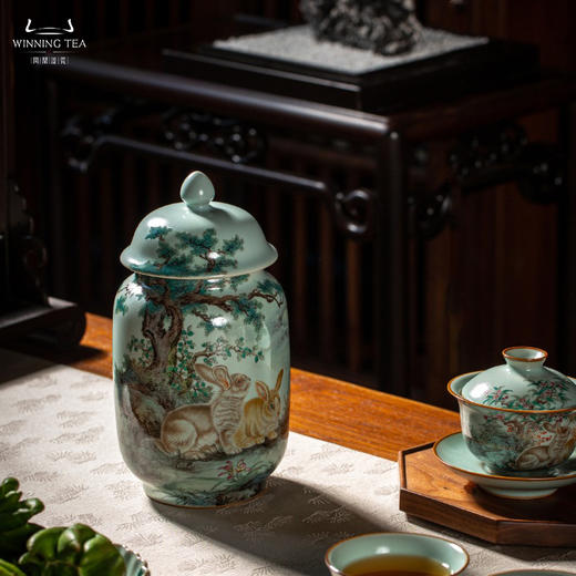 问鼎汝瓷鼎峰系列天青老款精工醒春罐（花晨月夕）（缺货） 商品图0