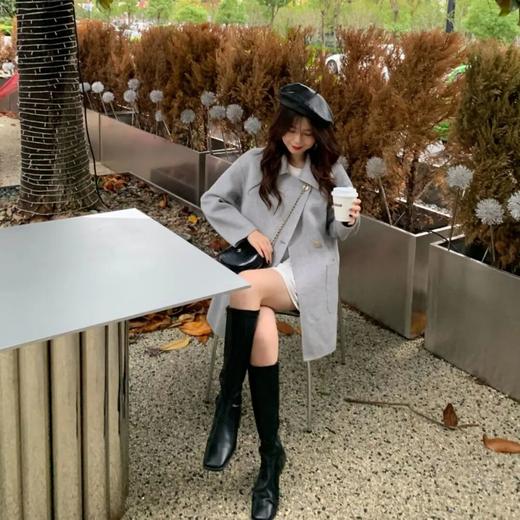 【梨泰院大衣】中长款双排扣毛呢大衣 商品图3