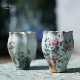 问鼎汝瓷鼎峰系列月白老款佛手杯（国色凝香）（绶带迎春）