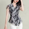 印花雪纺短袖衬衫，设计感洋气V领上衣KQL-B45N1931 商品缩略图2