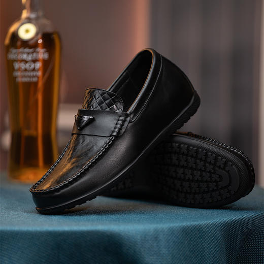 内增高男鞋豆豆鞋休闲皮鞋男隐形增高鞋一脚蹬皮鞋 商品图1