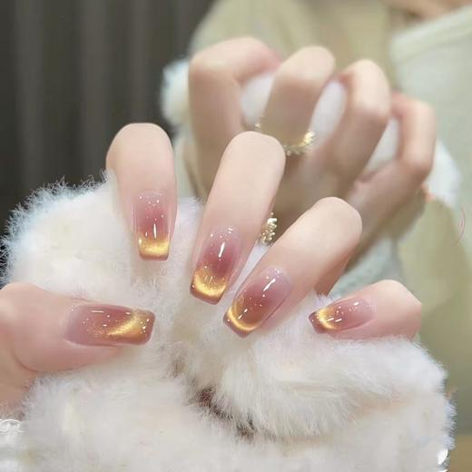 【落日晚霞】猫眼纯手工穿戴甲高端光疗美甲假指贴片秋冬显白氛围 商品图0