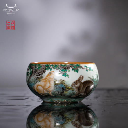 问鼎汝瓷鼎峰柴窑天青天河杯（绘画闲云野鹤）天青竹节杯（绘画瑞狗迎春）天青禅定杯（绘画玉兔呈祥）（缺货） 商品图3