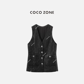 COCO ZONE 时尚纯色菱格V领皮马夹无袖单排扣上衣CC2B0907