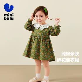 迷你巴拉女童长袖连衣裙宝宝花瓣领甜美纯棉秋款裙子