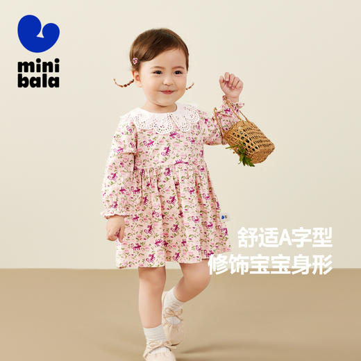 迷你巴拉女童长袖连衣裙宝宝花瓣领甜美纯棉秋款裙子 商品图1